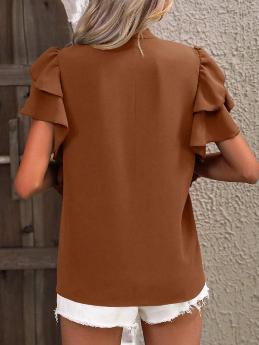 Ruffle Sleeve Notched Blouse - Byyde