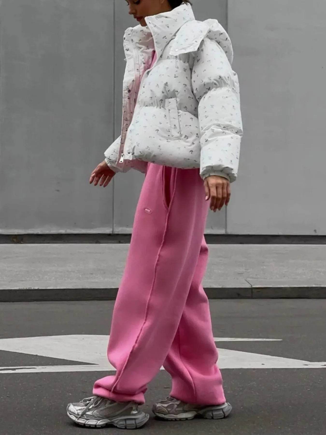 Floral Print Puffer Jacket with Hood - Byyde
