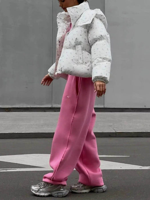 Floral Print Puffer Jacket with Hood - Byyde