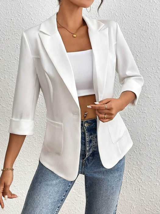 Classic Lapel Collar One Button Blazer - Byyde