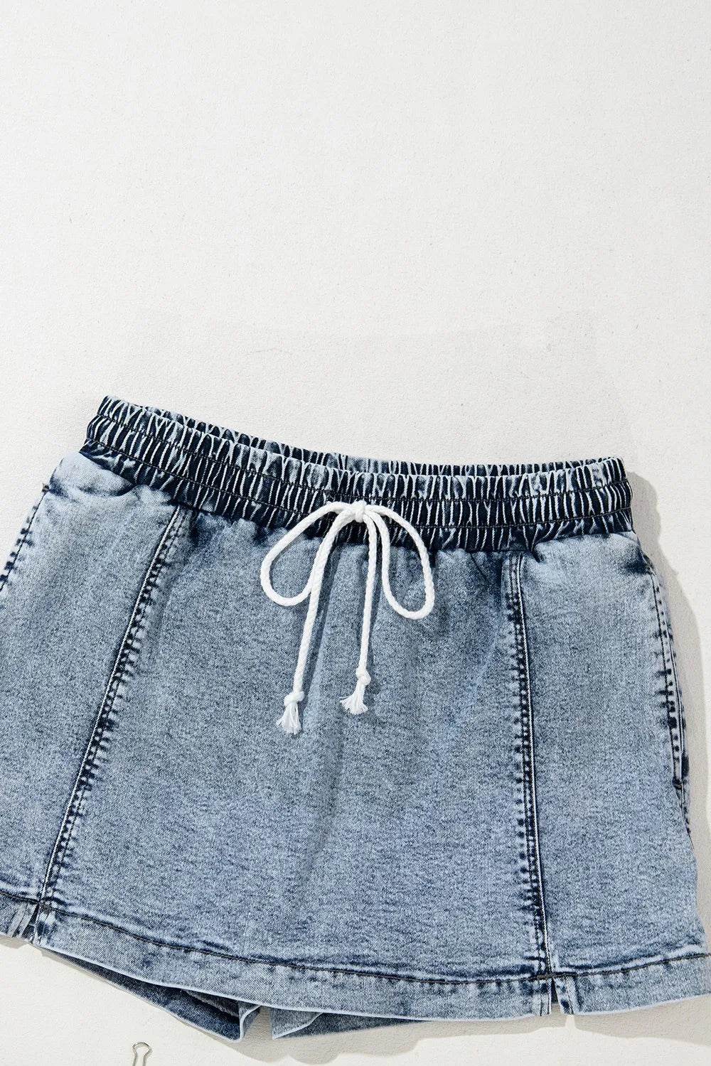 Drawstring High Waist Pocketed Denim Shorts - Byyde