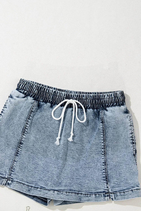 Drawstring High Waist Pocketed Denim Shorts - Byyde