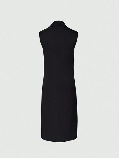 Lapel Collar Sleeveless Longline Blazer - Byyde