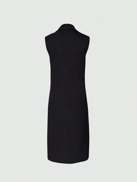 Lapel Collar Sleeveless Longline Blazer - Byyde