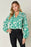 Double Take Full Size Printed Ruffle Trim Balloon Sleeve Shirt - Byyde