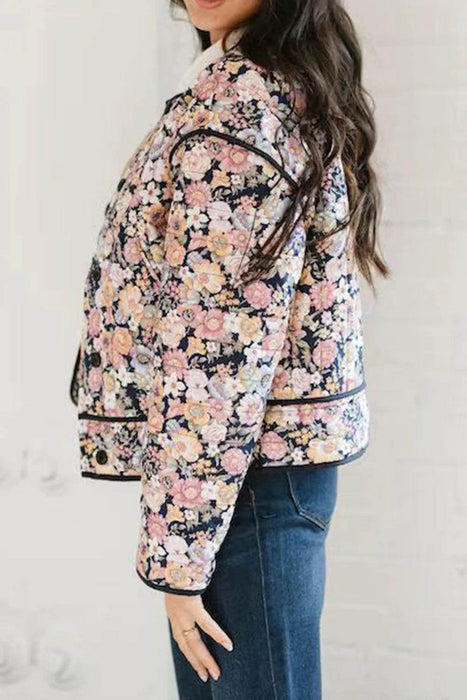 Floral Button Up Long Sleeve Winter Coat - Byyde