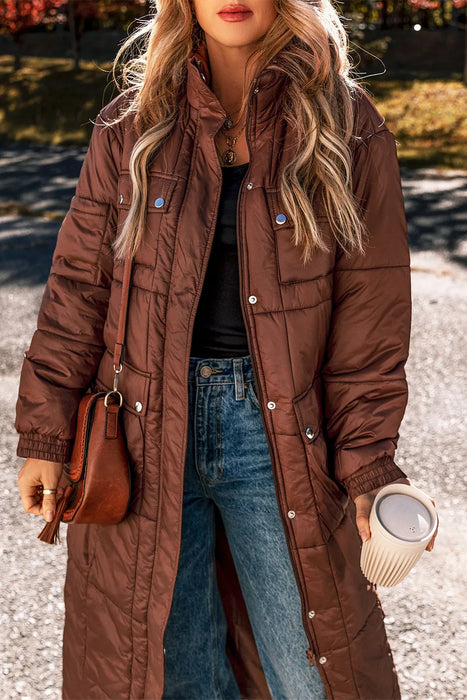 Pocketed Bubble Texture Long Sleeve Longline Winter Coat - Byyde