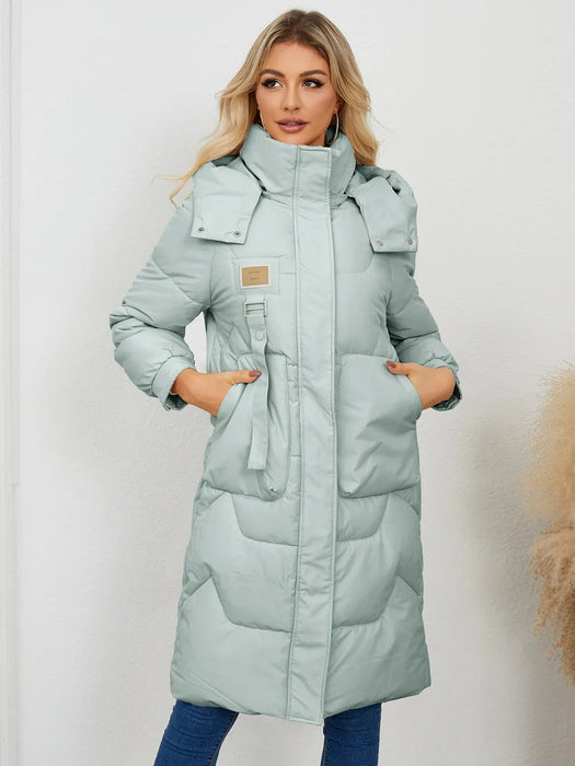 Long Sleeve Longline Hooded Winter Coat - Byyde
