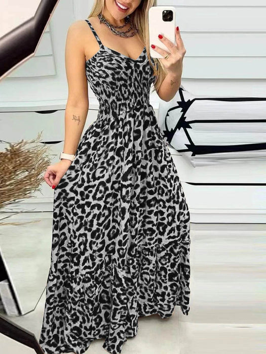 Full Size Leopard Print Spaghetti Strap Maxi Dress Plus Size - Byyde