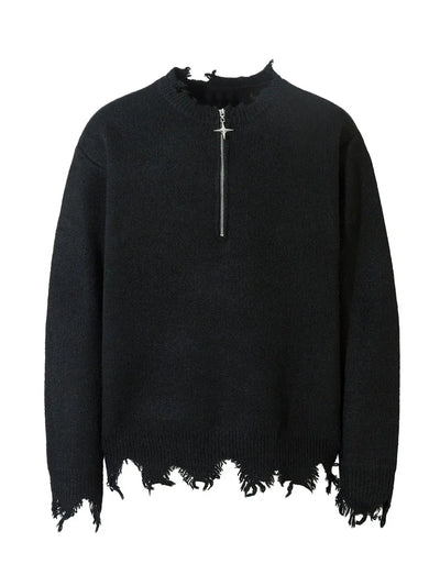 Men's Distressed Hem Half-Zip Sweater - Byyde
