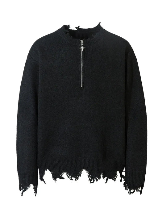 Men's Distressed Hem Half-Zip Sweater - Byyde