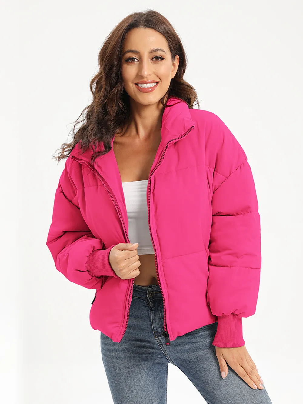 Zip Up Turtleneck Long Sleeve Puffer Jacket - Byyde
