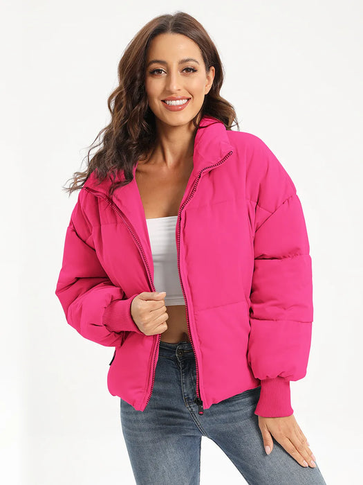 Zip Up Turtleneck Long Sleeve Puffer Jacket - Byyde