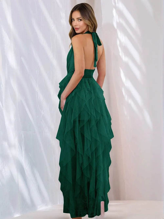 Halter Neck Irregular Mesh Dress - Byyde
