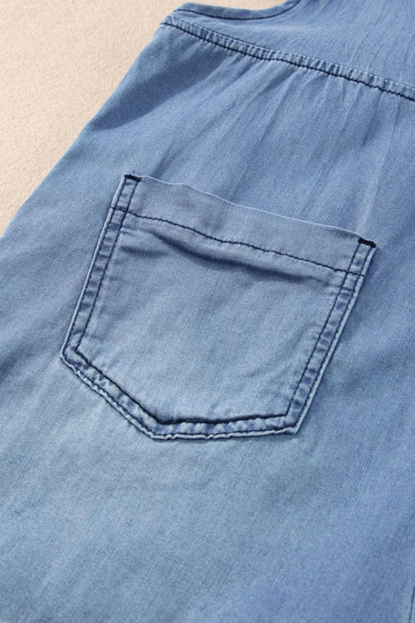 Square Neck Denim Overalls with Pockets - Byyde
