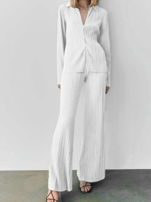 Texture Long Sleeve Top and Pants Lounge Set - Byyde