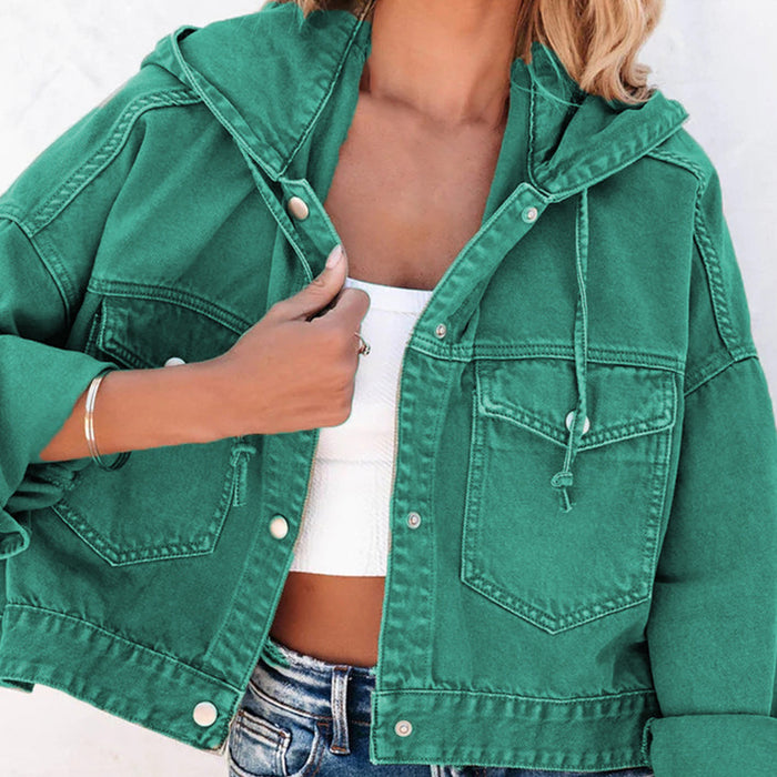 Hooded Dropped Shoulder Denim Jacket - Byyde
