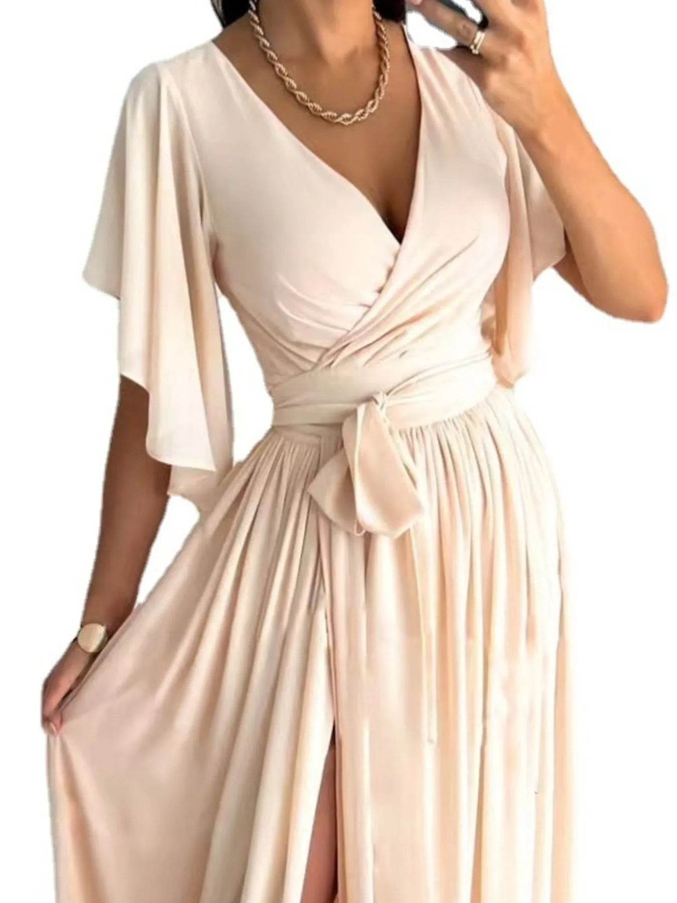 Flutter Sleeve Surplice Tie Waist Dress - Byyde