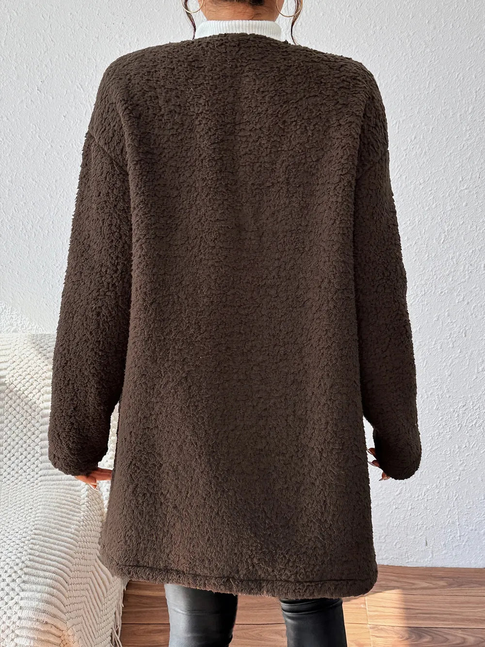 Open Front Long Sleeve Winter Coat - Byyde