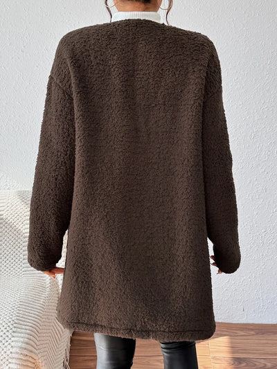 Open Front Long Sleeve Winter Coat - Byyde