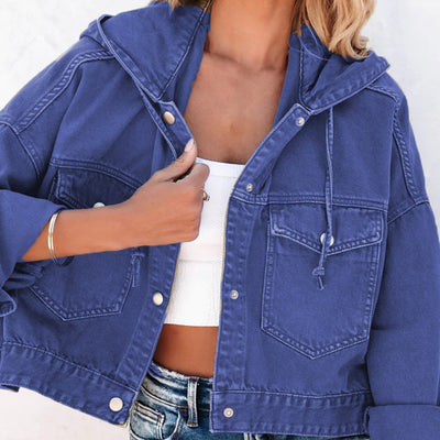 Hooded Dropped Shoulder Denim Jacket - Byyde
