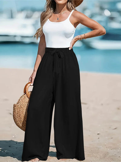 Full Size Drawstring Waist Wide Leg Pants Plus Size - Byyde