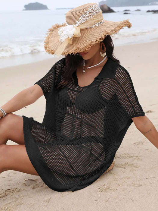 Hollow Out Collared Neck Cover-Up - Byyde