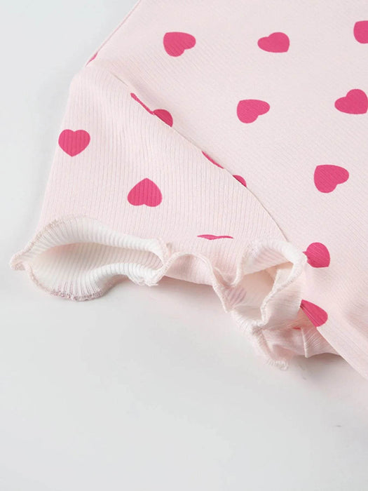 Heart Print Top and Shorts Loungewear Set - Byyde