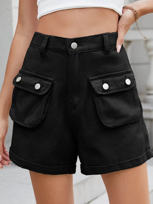 High Waist Cargo Denim Shorts with Multi Pockets - Byyde