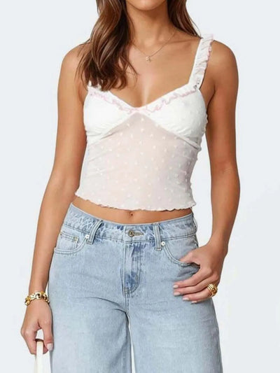 Ruffle Trim Swiss Dot Cami Top - Byyde