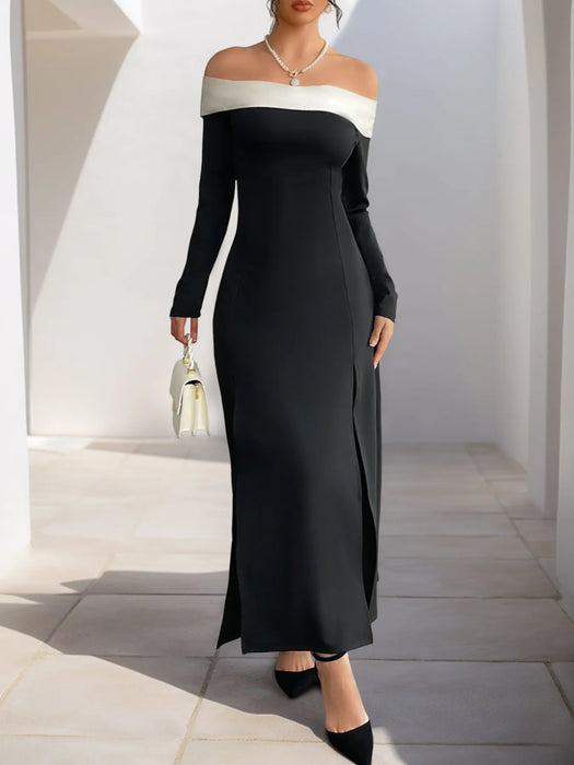 Side Slit Off-Shoulder Maxi Dress - Byyde