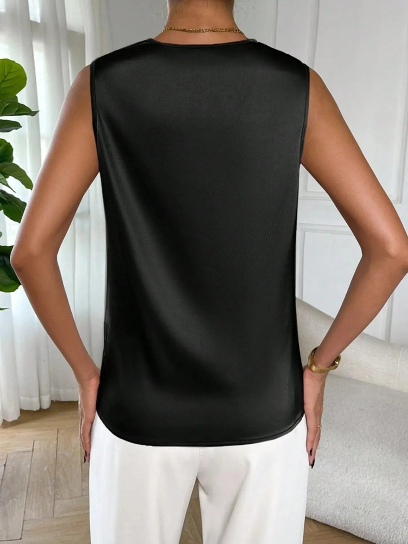 Satin Cowl Neck Sleeveless Blouse - Byyde