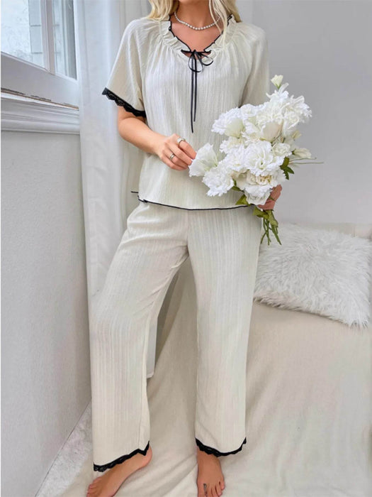 Contrast Trim Short Sleeve Top and Pants Set - Byyde