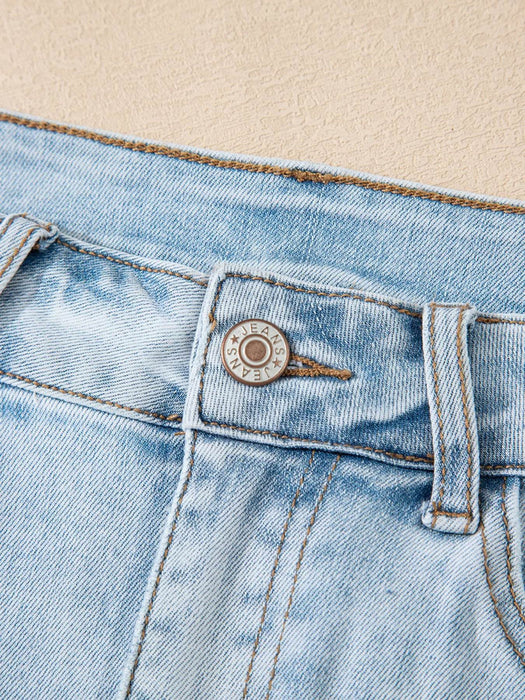 High Rise Distressed Raw Hem Denim Shorts - Byyde