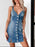 Button Front Sweetheart Neck Denim Mini Dress - Byyde