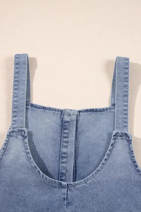 Wide Strap Denim Overalls with Pockets - Byyde