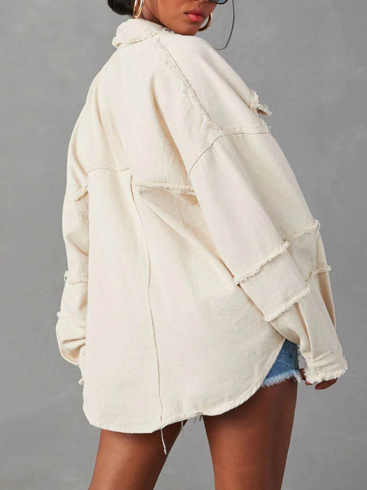 Button Down Raw Hem Denim Jacket - Byyde