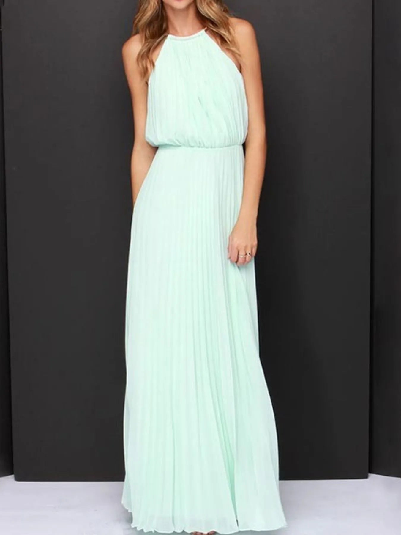 Pleated Sleeveless Maxi Tank Dress - Byyde