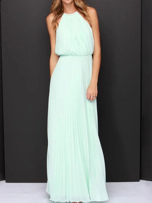 Pleated Sleeveless Maxi Tank Dress - Byyde