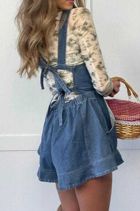 Wide Strap Square Neck Denim Overalls - Byyde