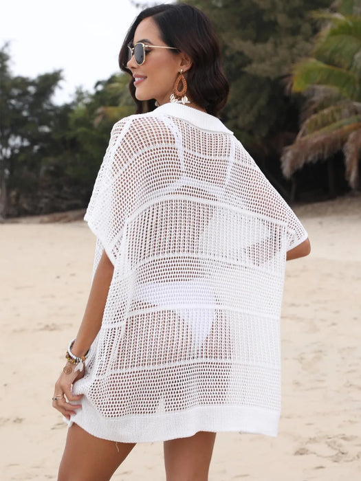 Hollow Out Collared Neck Cover-Up - Byyde