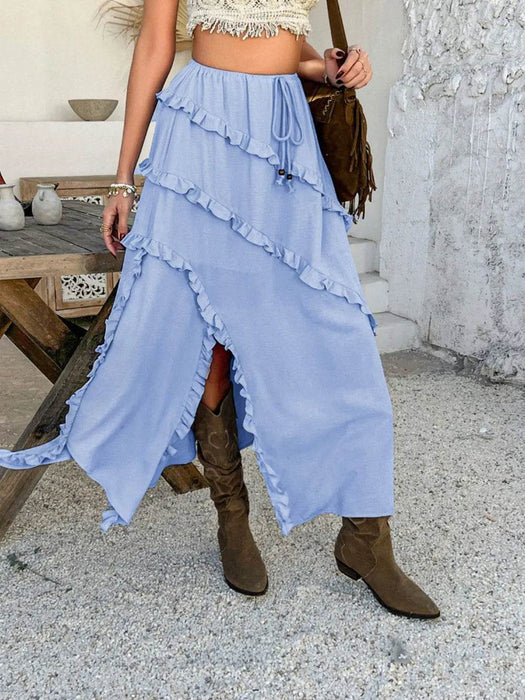Devine Slit Drawstring Ruffled Skirt - Byyde