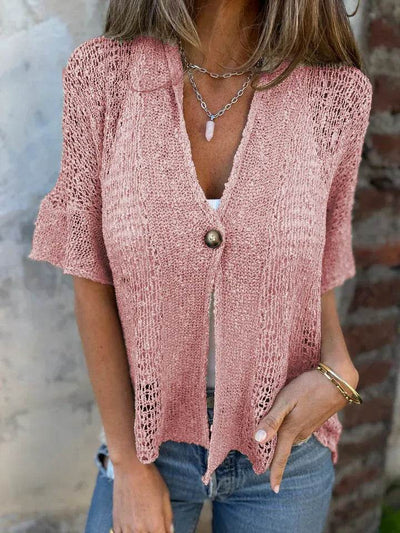 Full Size One Button Openwork Cardigan Plus Size - Byyde