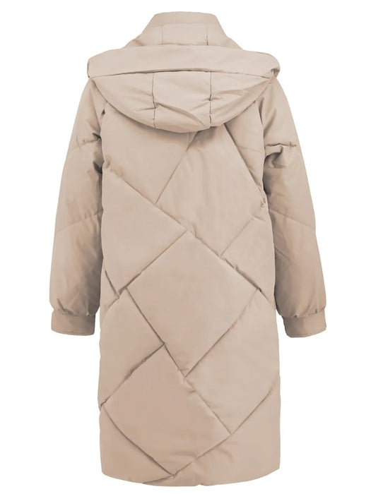 Long Sleeve Longline Hooded Winter Coat with Pockets - Byyde