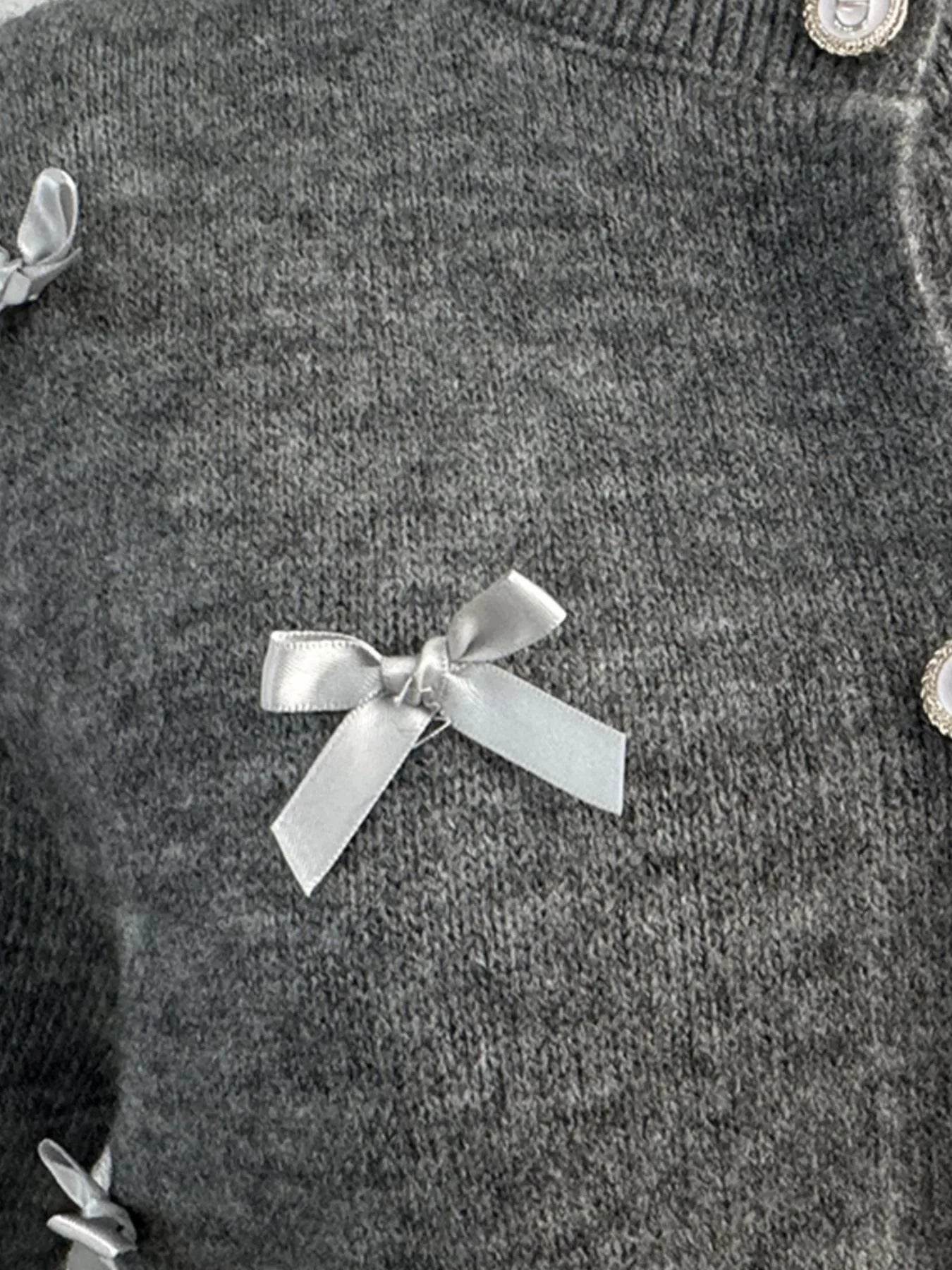 Bow Button Up Long Sleeve Cardigan - Byyde