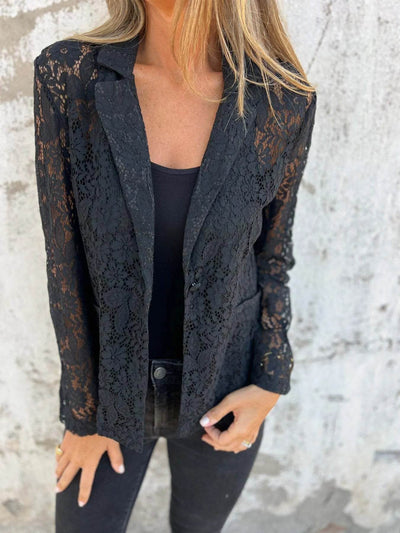 Full Size Lace Open-Front Blazer Plus Size - Byyde