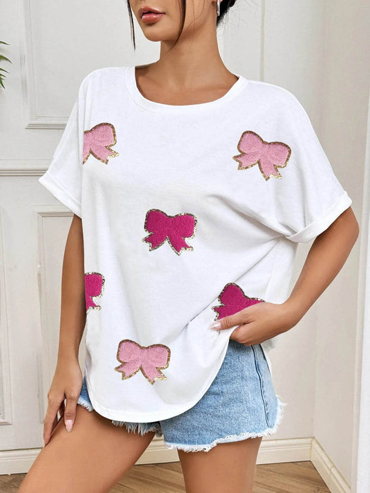Bow Round Neck Casual T-Shirt - Byyde