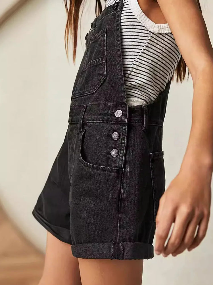 Square Neck Wide Strap Denim Overalls - Byyde