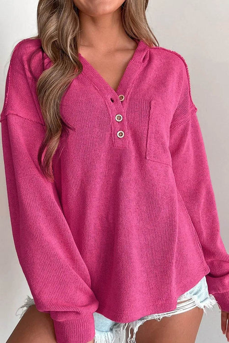 Exposed Seam Detail Henley Knit Hoodie - Byyde