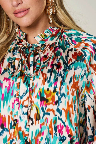 Double Take Full Size Printed Button Up Long Sleeve Shirt - Byyde